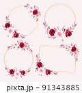 Watercolor burgundy floral frame with geometric shape 91343885