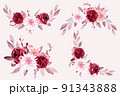 Watercolor burgundy flowers bouquet collection 91343888