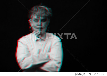 psychopath with mental disorders and insanity on a dark background 91344085