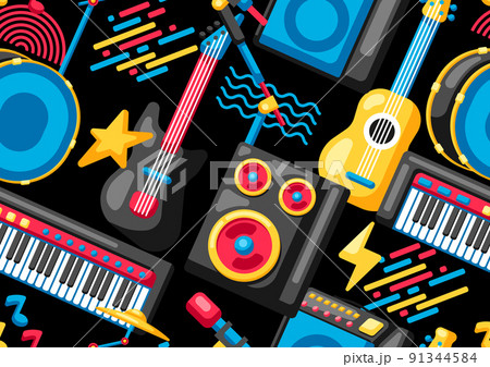 Seamless pattern with musical instruments. Music party background. Seamless pattern with musical instruments. Music party background. 91344584