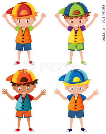 Set of boys wearing life jackets 91344698
