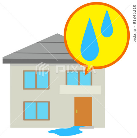 水漏れの被害 二階建ての家 アイコン イラスト 水漏れの被害 二階建ての家 アイコン イラスト 91345210