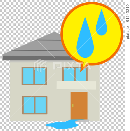 水漏れの被害 二階建ての家 アイコン イラスト 水漏れの被害 二階建ての家 アイコン イラスト 91345210