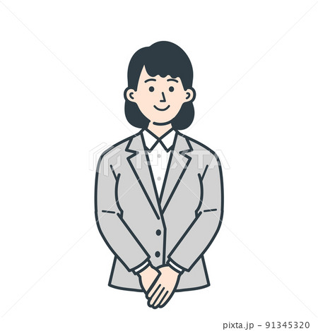 手を前に組む若い女性のビジネスマンのイラスト 91345320