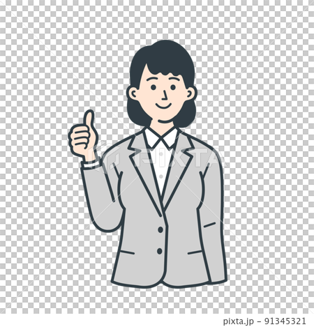 親指を立てる若い女性のビジネスマンのイラスト 91345321