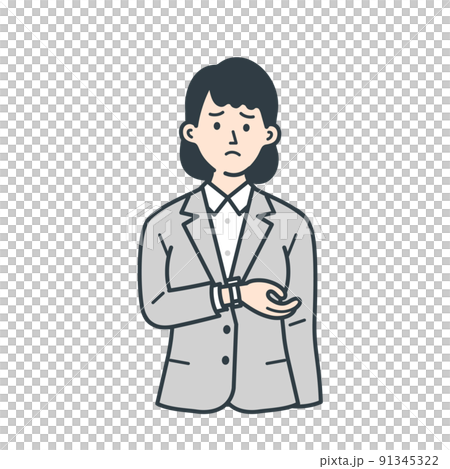 時計を確認する若い女性のビジネスマンのイラスト 91345322