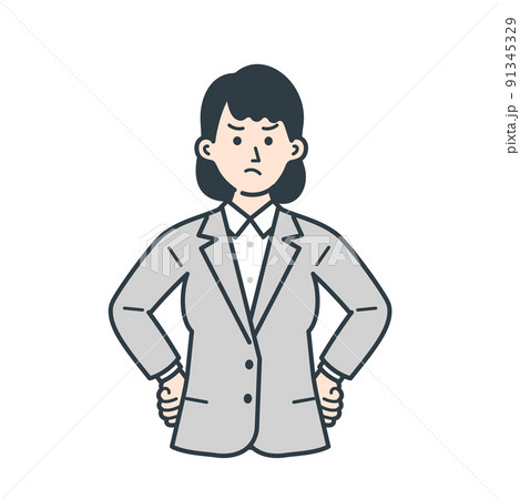 怒ったポーズをとる若い女性のビジネスマンのイラスト 怒ったポーズをとる若い女性のビジネスマンのイラスト 91345329