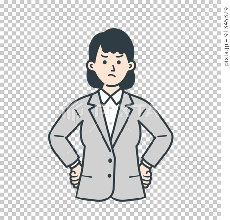 怒ったポーズをとる若い女性のビジネスマンのイラスト 怒ったポーズをとる若い女性のビジネスマンのイラスト 91345329