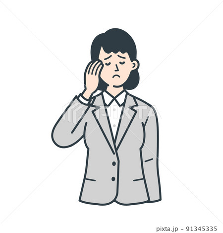 頭に手を当てる若い女性のビジネスマンのイラスト 91345335