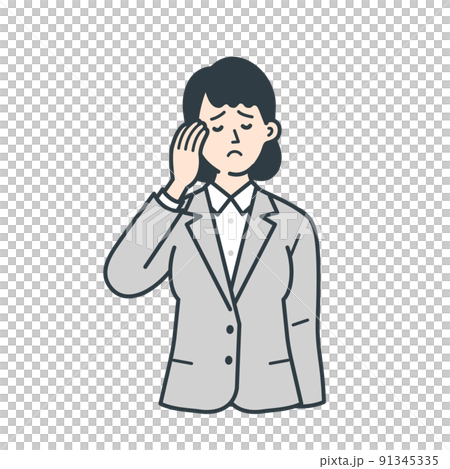 頭に手を当てる若い女性のビジネスマンのイラスト 91345335