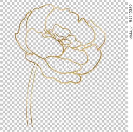 Watercolor golden outline peony flower illustration element Watercolor golden outline peony flower illustration element 91345880