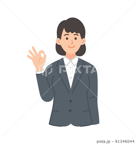 OKサインを出す若い女性のビジネスマンのイラスト 91346044