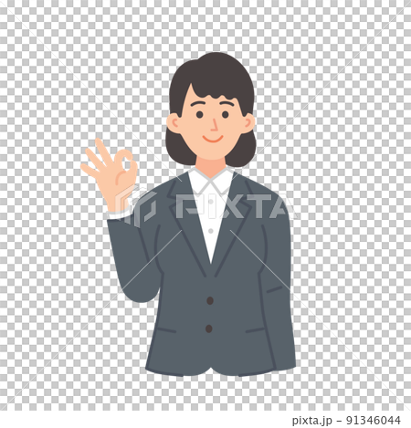 OKサインを出す若い女性のビジネスマンのイラスト 91346044
