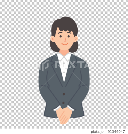 手を前に組む若い女性のビジネスマンのイラスト 91346047
