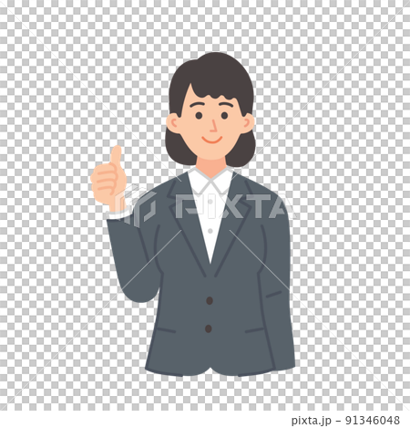 一位年輕女商人豎起大拇指的插圖 91346048