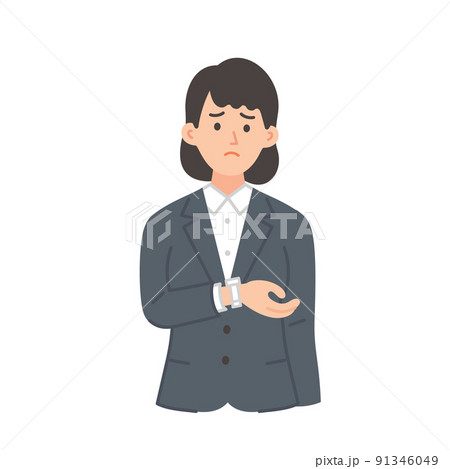 時計を確認する若い女性のビジネスマンのイラスト 時計を確認する若い女性のビジネスマンのイラスト 91346049