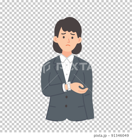 時計を確認する若い女性のビジネスマンのイラスト 時計を確認する若い女性のビジネスマンのイラスト 91346049