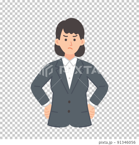 怒ったポーズをとる若い女性のビジネスマンのイラスト 91346056