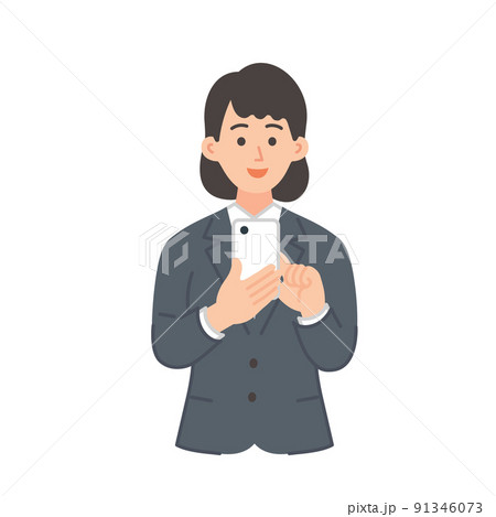 スマホを操作する若い女性のビジネスマンのイラスト 91346073
