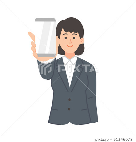 スマホを差し出す若い女性のビジネスマンのイラスト 91346078