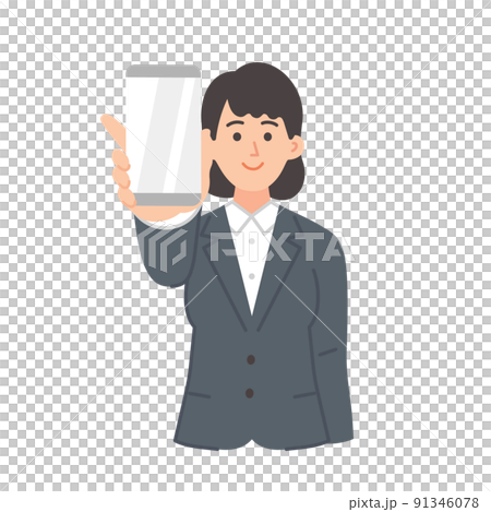 Illustration of a young female businessman presenting a smartphone Illustration of a young female businessman presenting a smartphone 91346078