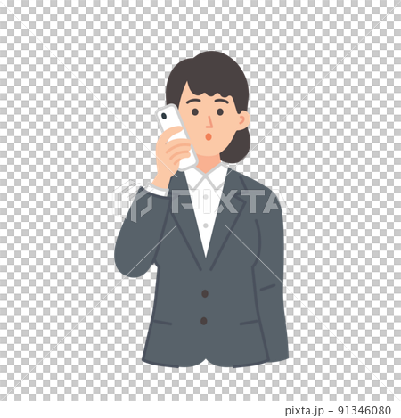 電話をかける若い女性のビジネスマンのイラスト 91346080