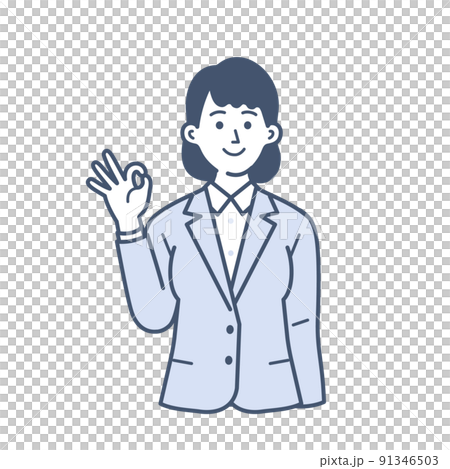 Illustration of a young female businessman giving an OK sign 91346503