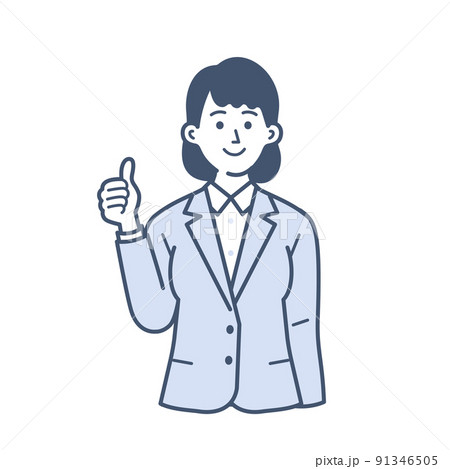 親指を立てる若い女性のビジネスマンのイラスト 91346505