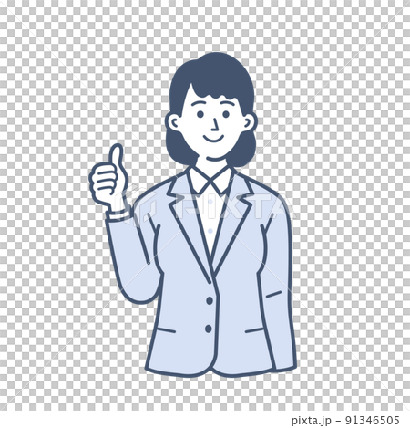 親指を立てる若い女性のビジネスマンのイラスト 91346505