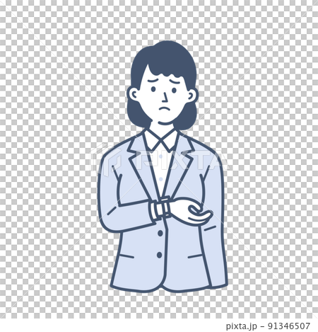 Illustration of a young female businessman checking the clock Illustration of a young female businessman checking the clock 91346507