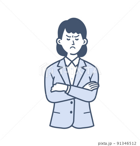 腕組みして怒る若い女性のビジネスマンのイラスト 91346512