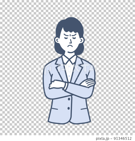 腕組みして怒る若い女性のビジネスマンのイラスト 91346512