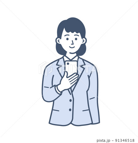 スマホを見る若い女性のビジネスマンのイラスト 91346518