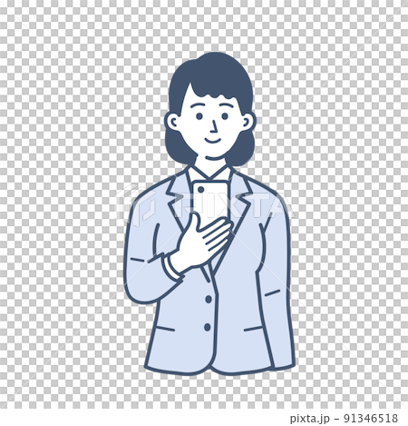 スマホを見る若い女性のビジネスマンのイラスト 91346518