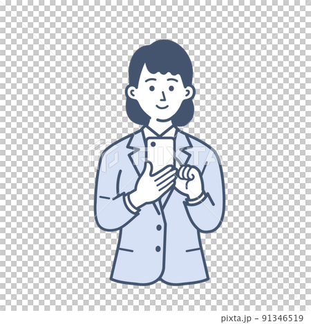 Illustration of a young female businessman operating a smartphone 91346519