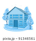 Winter landscape. House surrounded by trees 91346561