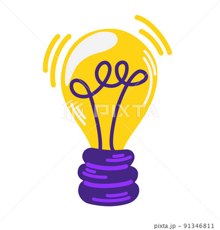 Light bulb. Light bulb with rays shines. Energy and symbol of the idea. Decoration for postcards, patches, prints for clothes, badges, posters. Vector cartoon illustration isolated Light bulb. Light bulb with rays shines. Energy and symbol of the idea. Decoration for postcards, patches, prints for clothes, badges, posters. Vector cartoon illustration isolated 91346811
