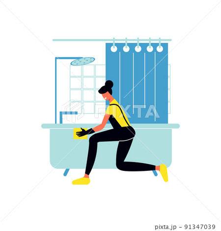 Cleaning Bathroom Flat Composition 91347039