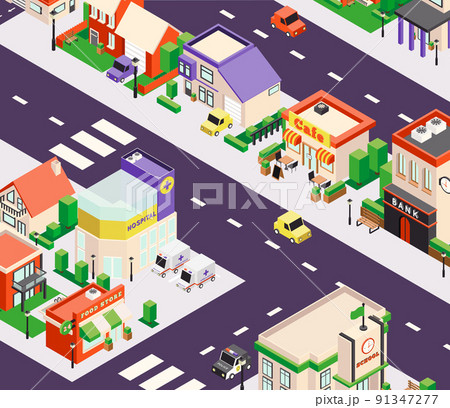 Urban Buildings Isometric Composition 91347277