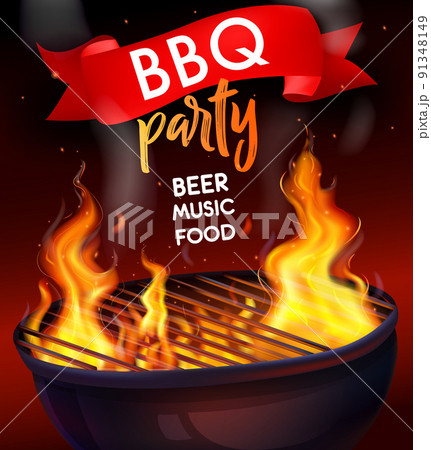 Realistic Fire Flame Bbq Grill Composition 91348149
