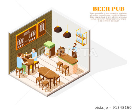 Beer Pub Isometric Composition Beer Pub Isometric Composition 91348160