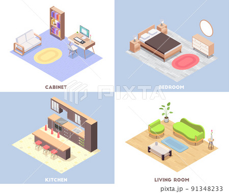 Interior Furniture Isometric Concept Set Interior Furniture Isometric Concept Set 91348233