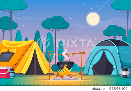 Camping Cartoon Composition Camping Cartoon Composition 91348405