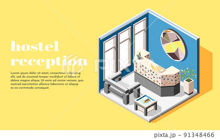 Hostel Reception Isometric Background 91348466
