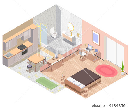 Interior Furniture Isometric Colored Composition 91348564