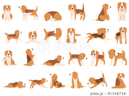 Beagle icons set cartoon vector. Dog breed. Canine pet 91348738