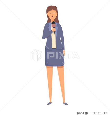 Woman conference icon cartoon vector. Tv news. Mic report Woman conference icon cartoon vector. Tv news. Mic report 91348916