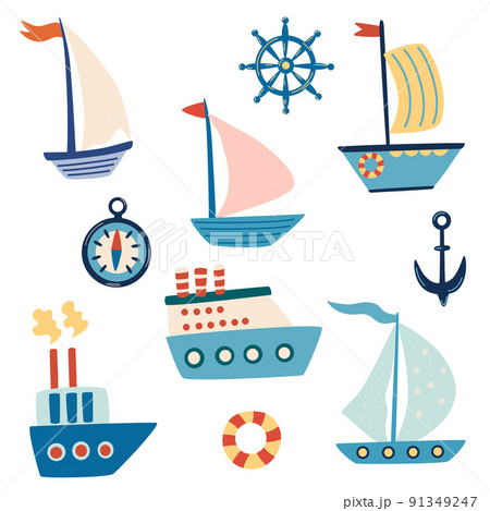 Ships, sailboat, yachts set. Sea transport....のイラスト素材