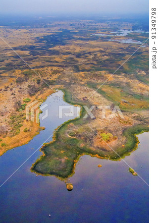 Aerial view, Okavango Wetlands, Okavango Delta, Botswana 91349798