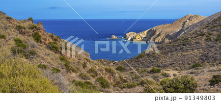 Rocky Coastline and Cliffs, Los Escullos, Cabo de Gata-Nijar Natural Park, Spain 91349803